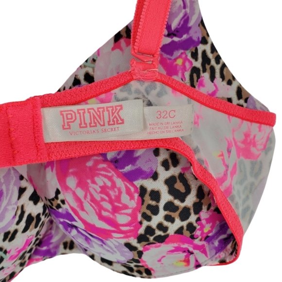 PINK Victoria's Secret Bra Wear Everywhere Push-up Pigeonnant Plunge Floral 32C - Picture 11 of 14
